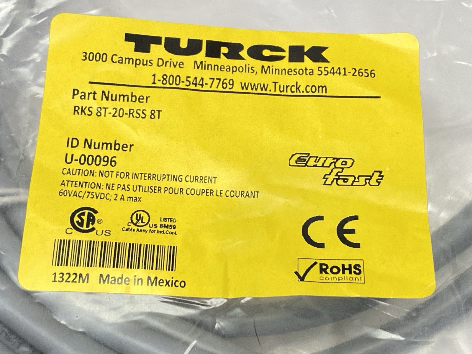 RKS 8T-20-RSS 8T | Turck Actuator / Sensor Cordset M/F M128-Pin 20m U-00096 - New - Maverick Industrial Sales