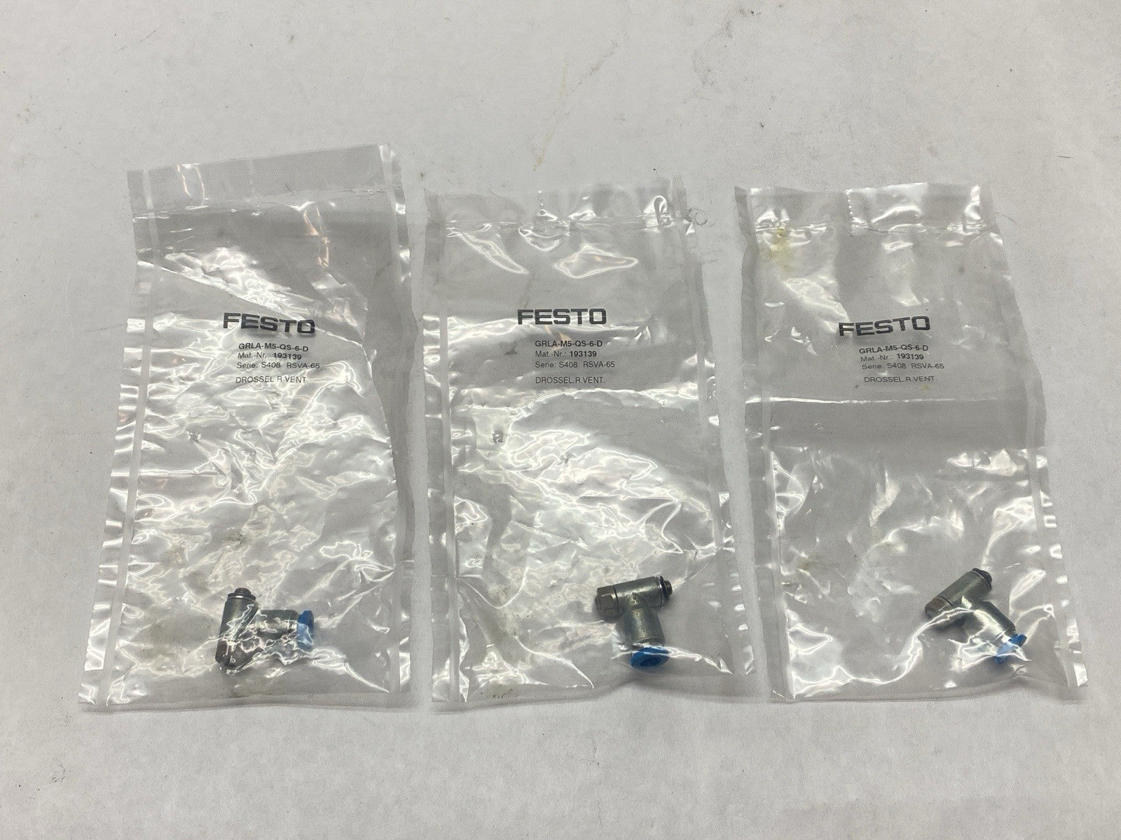 Festo GRLA-M5-QS-6-D One-Way Flow Control Valve 193139 LOT OF 3 - Maverick Industrial Sales