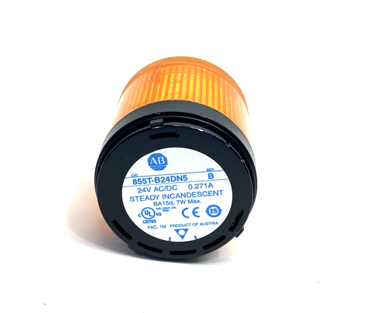 Allen Bradley 855T-B24DN5 Ser. B 70mm Amber Stack Light w/ 855E-LL24W LED Bulb - Used - Maverick Industrial Sales