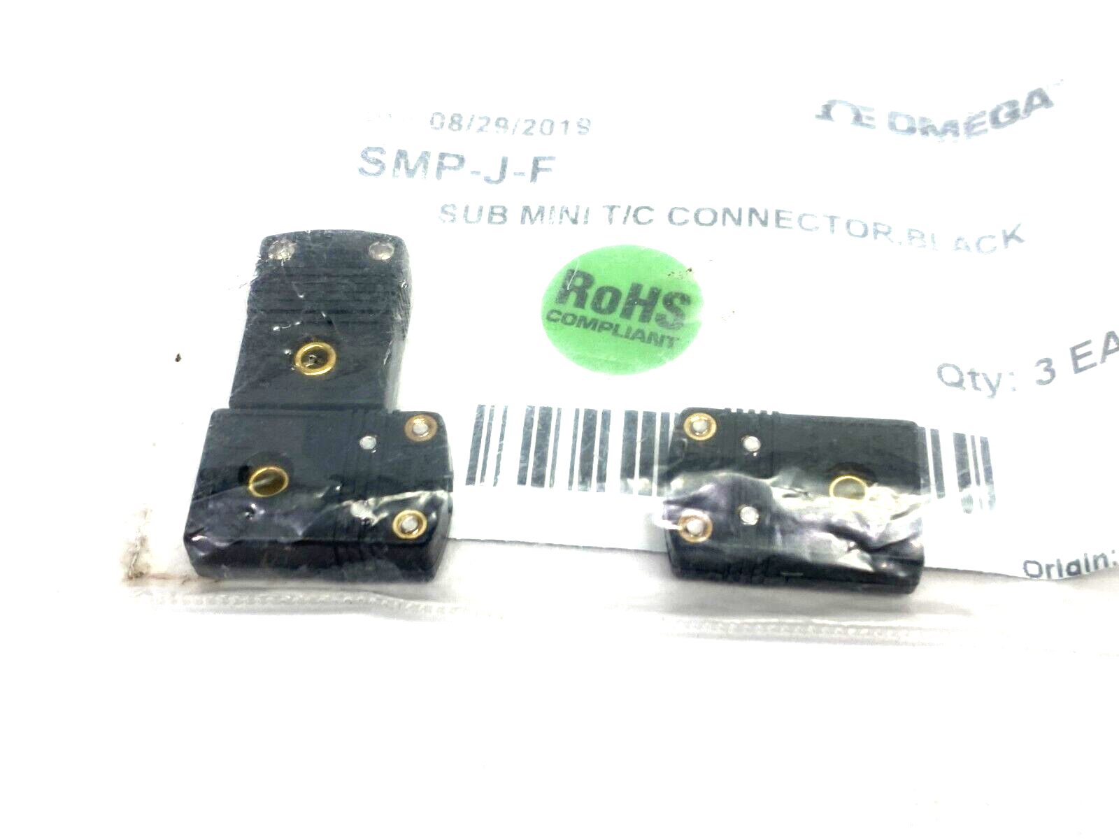 Omega SMP-J-F Sub Mini Thermocouple Connector, Black, Female PKG OF 3 - Maverick Industrial Sales
