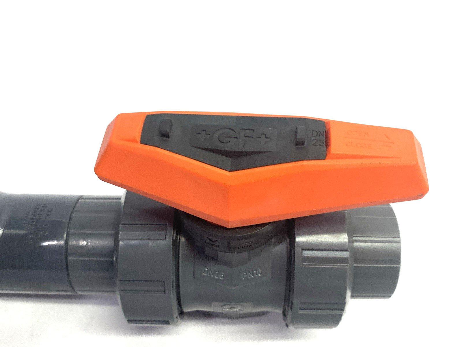 161546244 | Georg Fischer Typ 546 Pro Ball Valve PVC-U, 1" Socket Ends, to Rt Angle Adapter - New – Open box - Maverick Industrial Sales