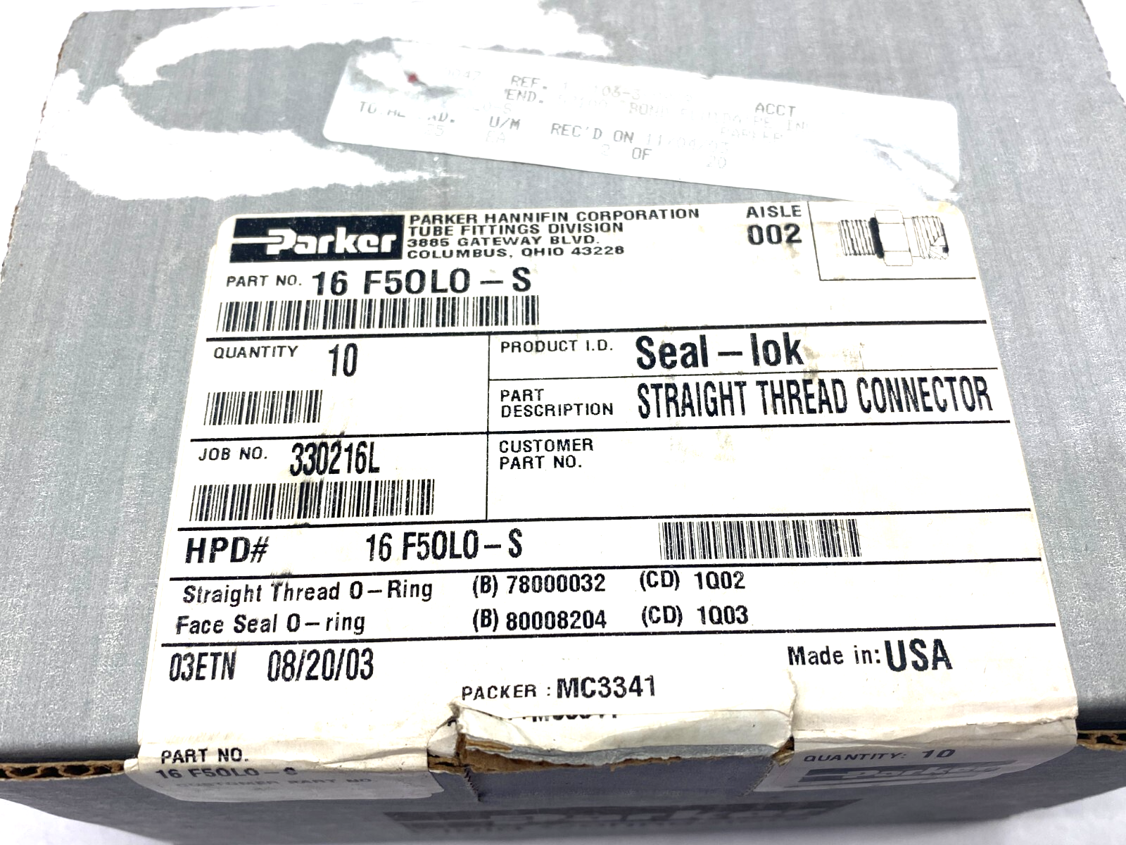 Parker 16 F5OLO-S Seal Lok ORFS Straight Threaded Connector Male BOX OF 10 - Maverick Industrial Sales