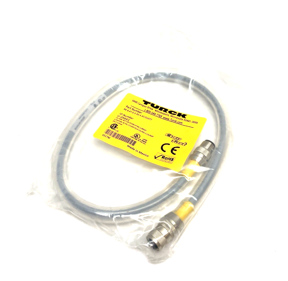RK 4.4T-0.5-RS 4.4T/S1077 | Turck Eurofast Double Ended Cable M12 Straight U-05661 - New - Maverick Industrial Sales