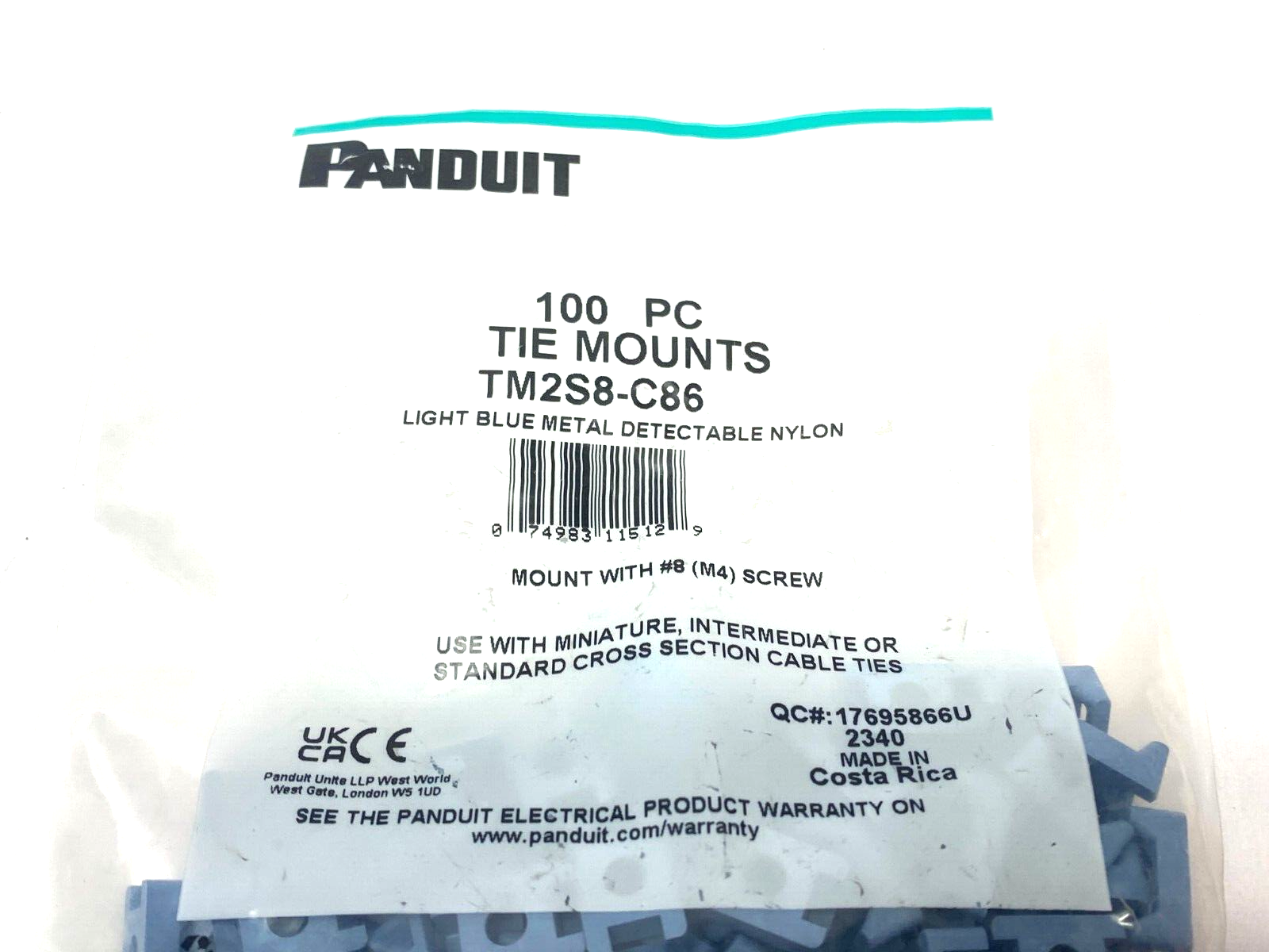 Panduit TM2S8-C86 Light Blue Metal Detectable Nylon Cable Tie Mount PKG OF 100 - Maverick Industrial Sales