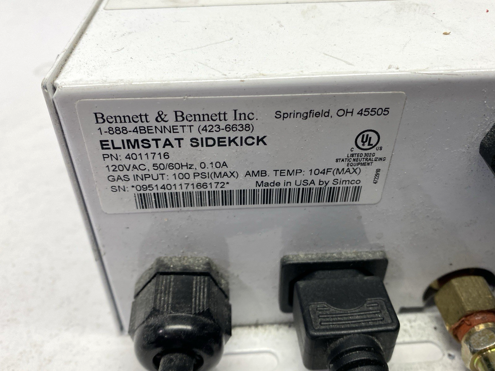 4011716 | Bennet & Bennett Elimistat Sidekick Ionizing Gun 120VAC - For parts or not working - Maverick Industrial Sales