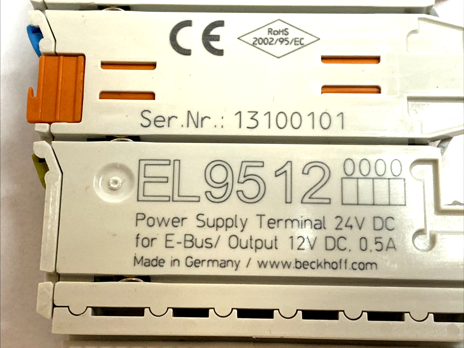 Beckhoff EL9512 EtherCAT 12VDC 0.5A Power Supply Terminal 24V Input - Maverick Industrial Sales