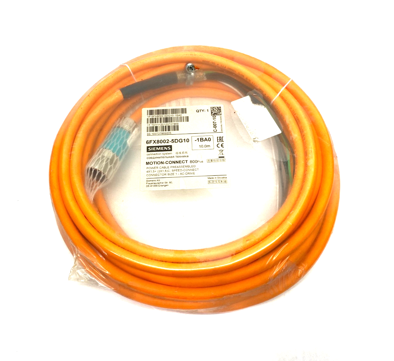 Siemens 6FX8002-5DG10-1BA0 MOTION-CONNECT Power Cable Assembly 10m 800Plus - Maverick Industrial Sales