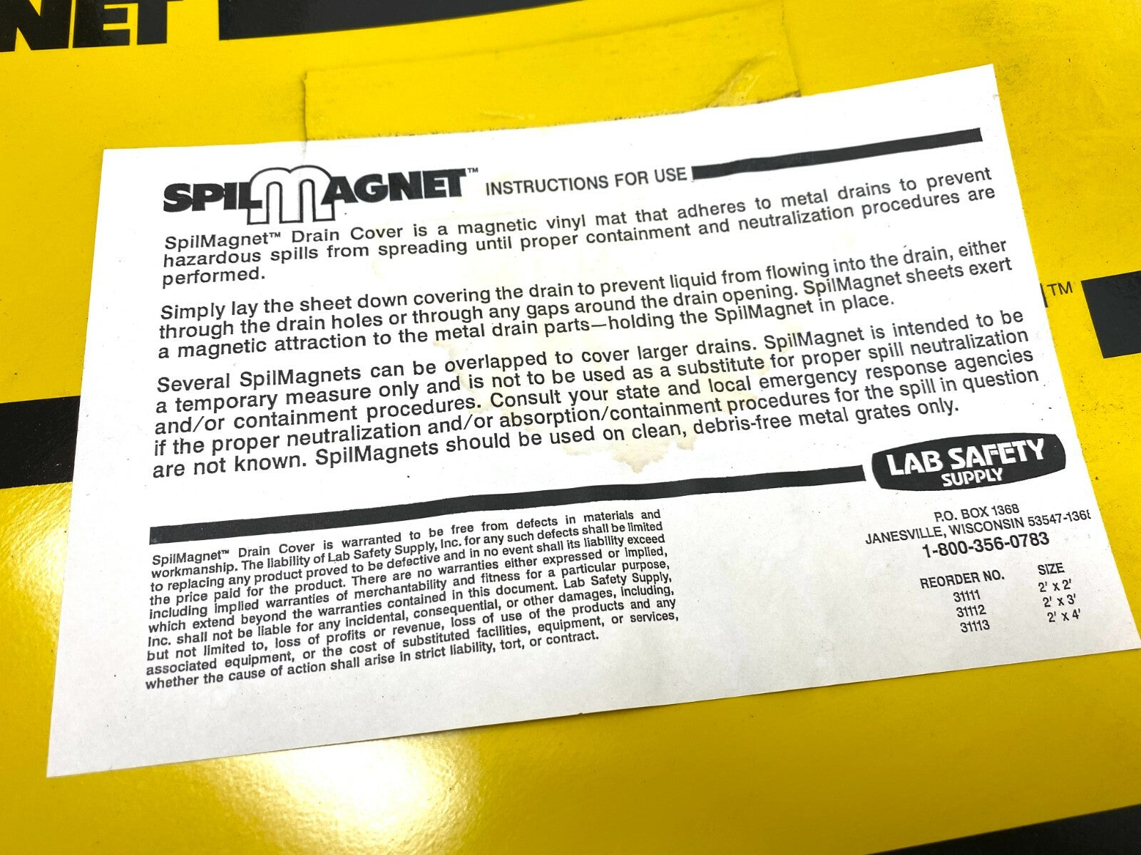 SpilMagnet 31111 Magnetic Yellow Drain Cover 24" L x 24" W Square - Maverick Industrial Sales