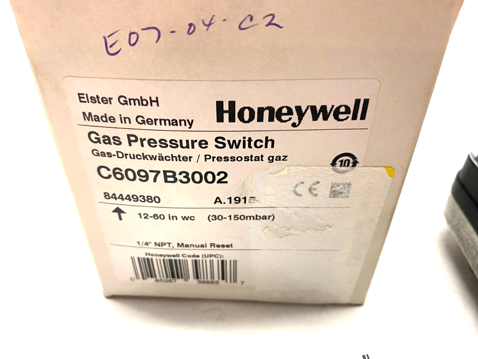 Honeywell C6097B3002 Gas Pressure Switch Manual Reset 12-60in WC - Maverick Industrial Sales