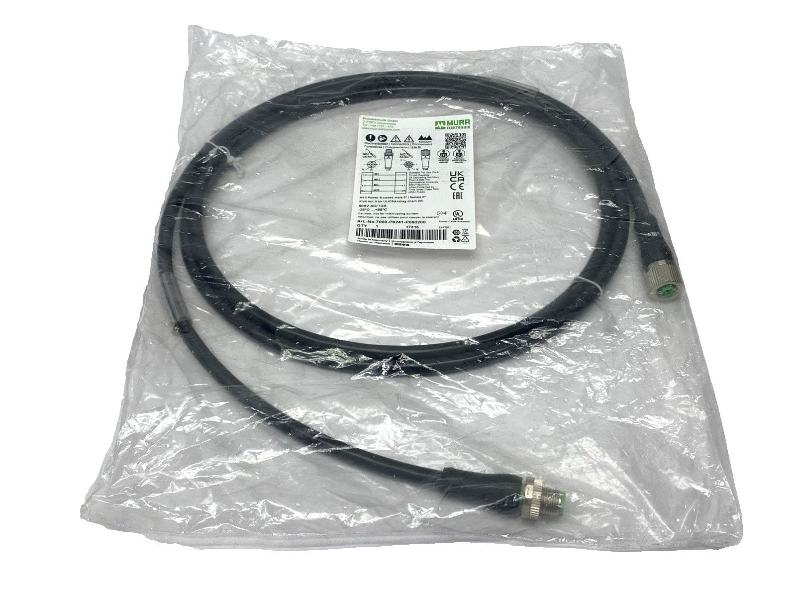 Murrelektronik 7000-P6241-P060200 Double-Ended Cordset Male to Female M12 2m - Maverick Industrial Sales