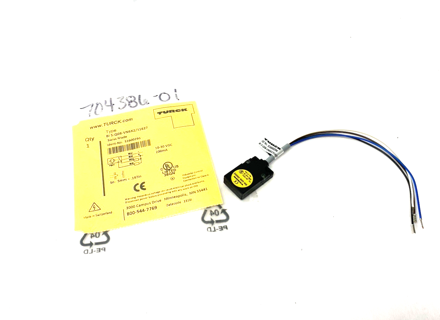 Turck 1600296 Inductive Proximity Sensor 5mm Sn NO/NC BI 5-Q08-VN6X2/S1627 - Maverick Industrial Sales
