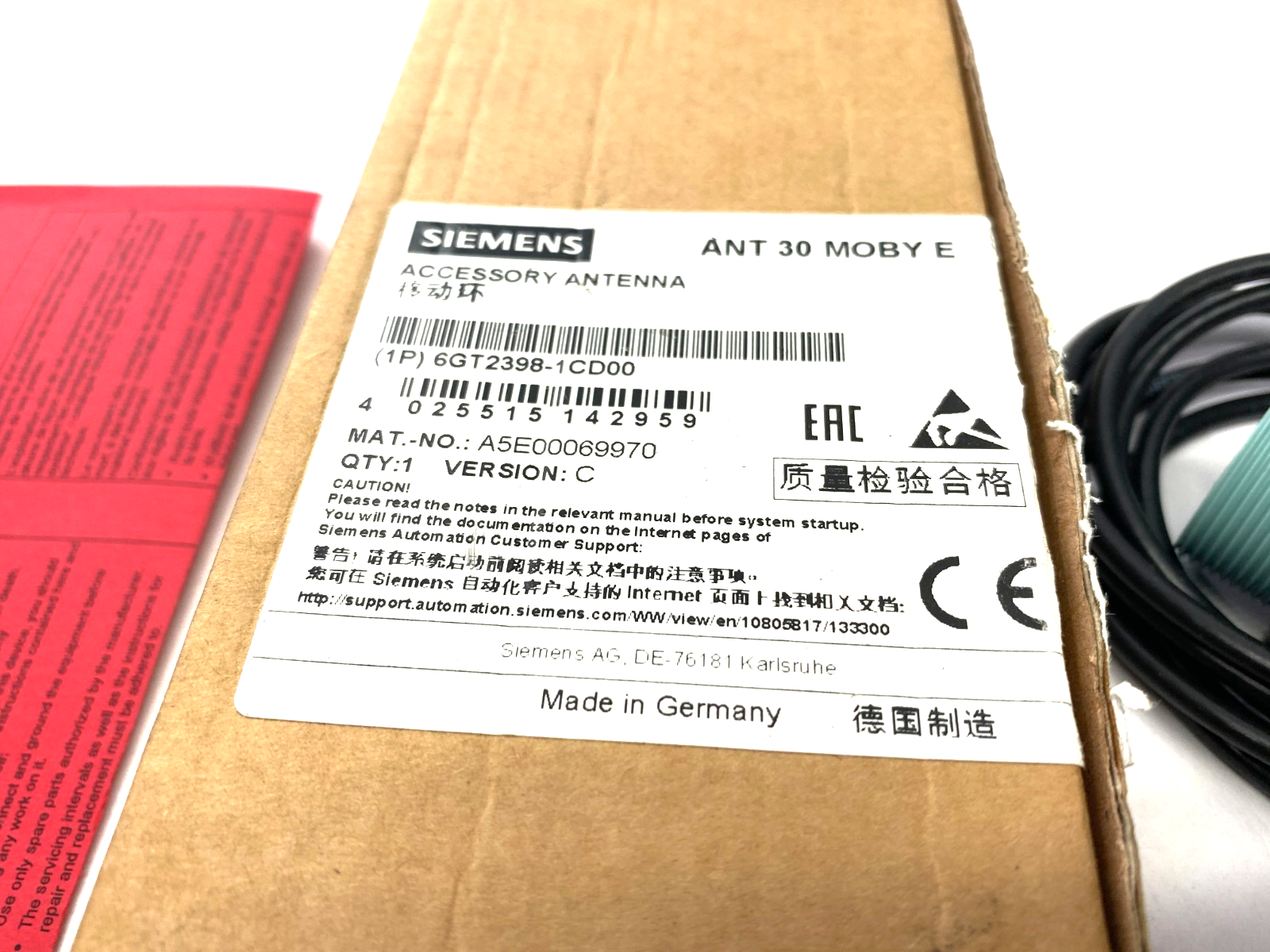 Siemens 6GT2398-1CD00 SIMATIC Accessory Antenna ANT 30 MOBY E 3m Cable - Maverick Industrial Sales