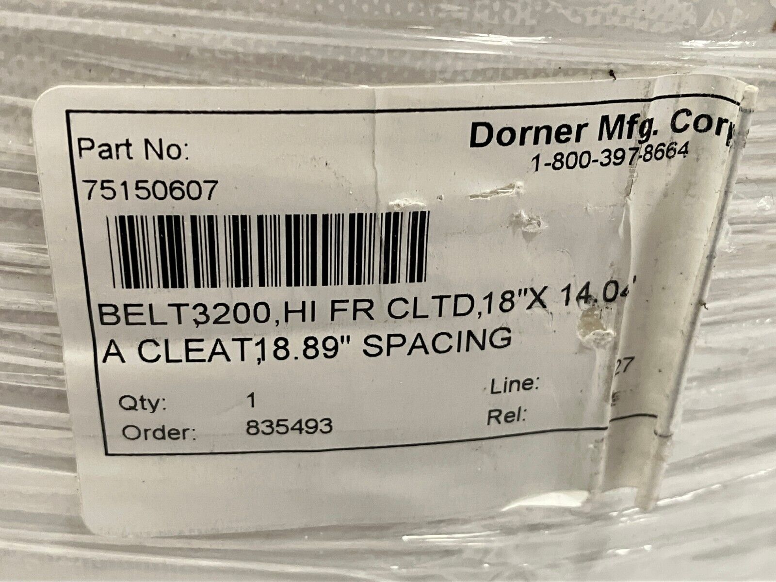 Dorner 75150607 Cleated Conveyor Belt 18" x 14.04', 18.89" Spacing, 3200 Hi Fr - Maverick Industrial Sales