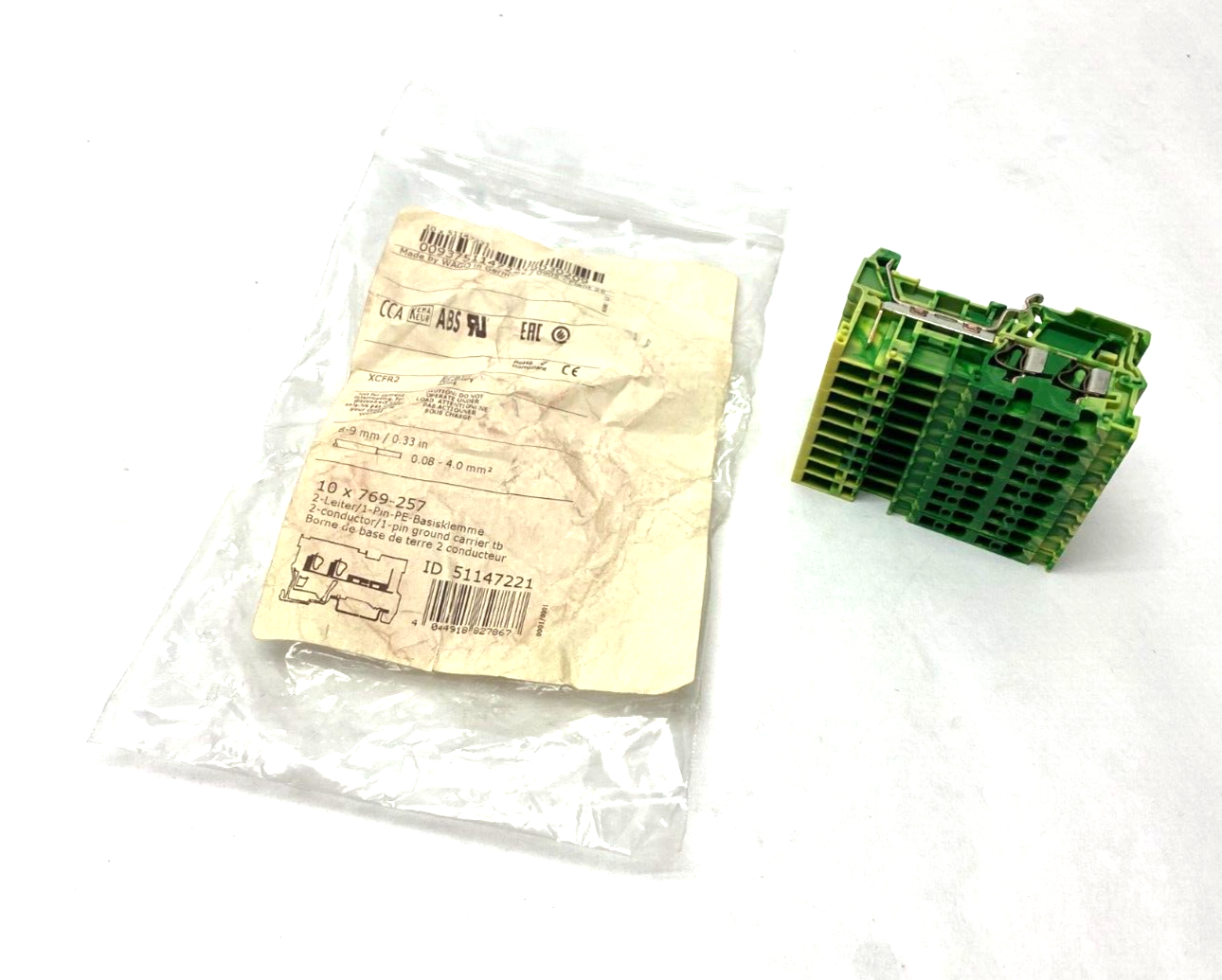Wago 769-257 CAGE-CLAMP Ground Carrier Terminal Block 4mm 2-Cond/1-Pin PKG OF 10 - Maverick Industrial Sales