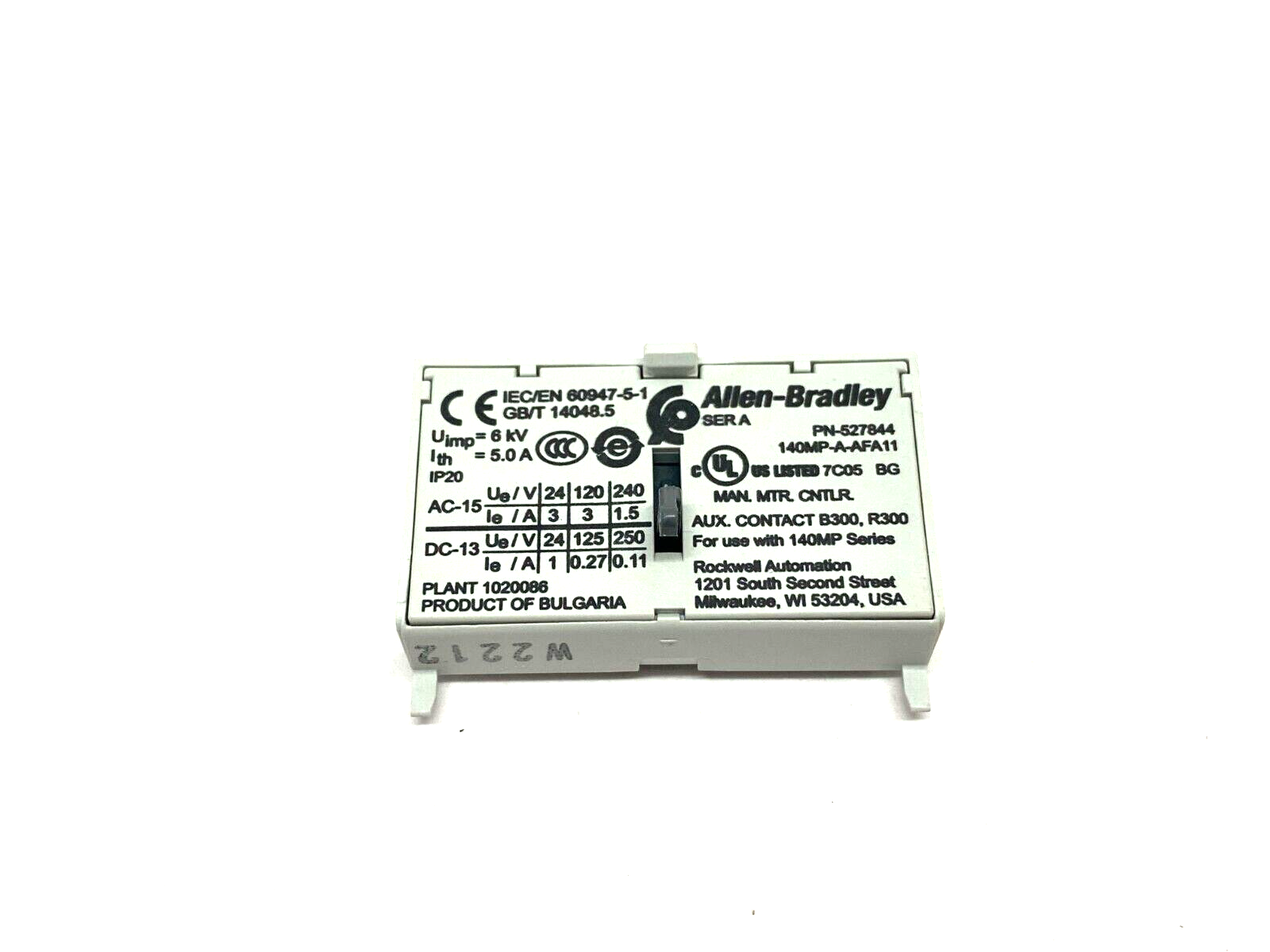 Allen Bradley 140MP-A-AFA11 Ser. A Front Mount Auxiliary Contact 1 NO, 1 NC - Maverick Industrial Sales