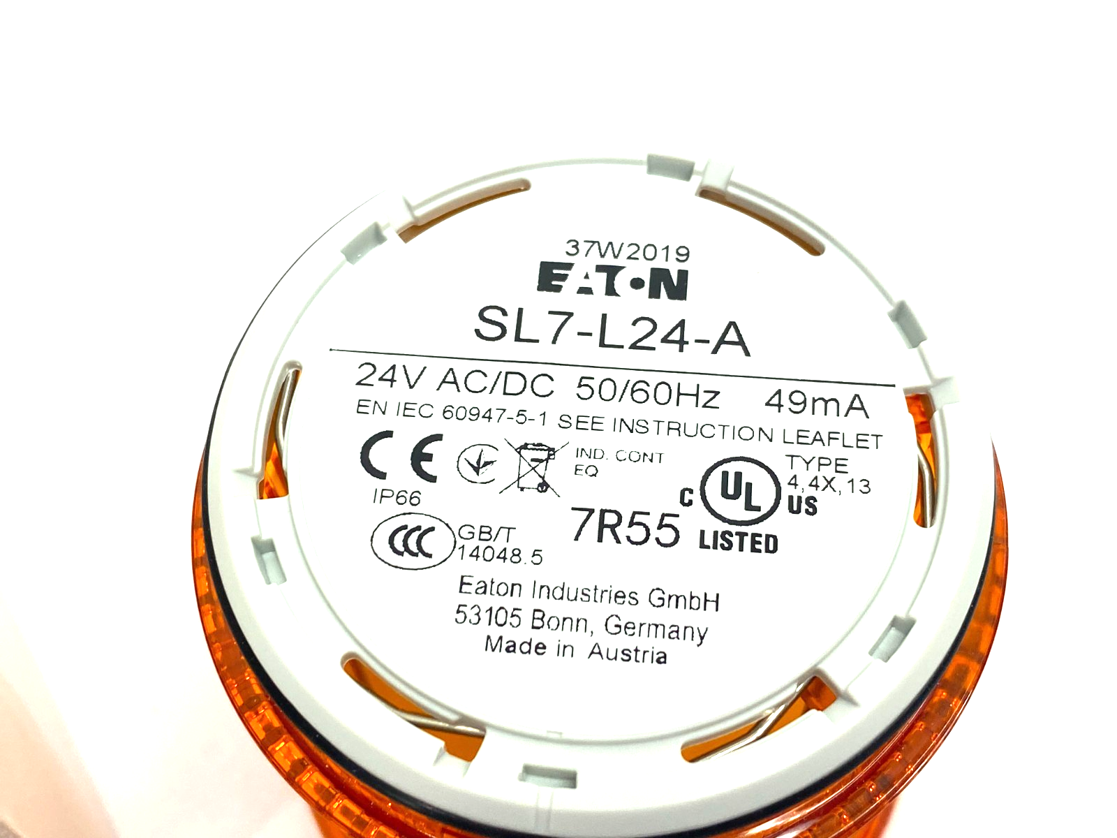 Eaton SL7-L24-A Stack Light Amber Signal Module, 70mm, Continuous Orange LED - Maverick Industrial Sales