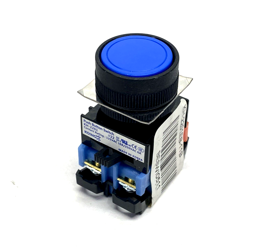 Koino KH-2201EB-11B Push Button Switch 22mm, Momentary, Blue, 125/250VAC - Maverick Industrial Sales