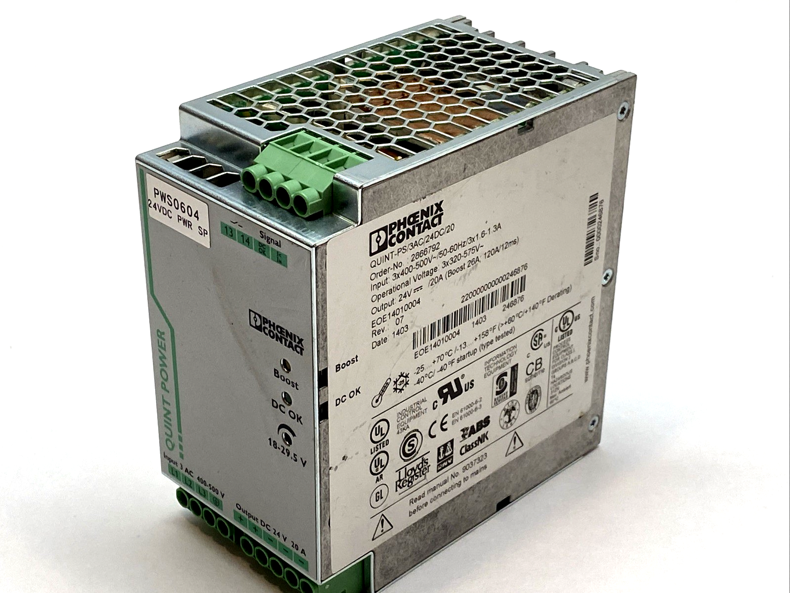 Phoenix Contact QUINT-PS/3AC/24DC/20 Power Supply 24VDC 20A DIN Rail 2866792 - Maverick Industrial Sales