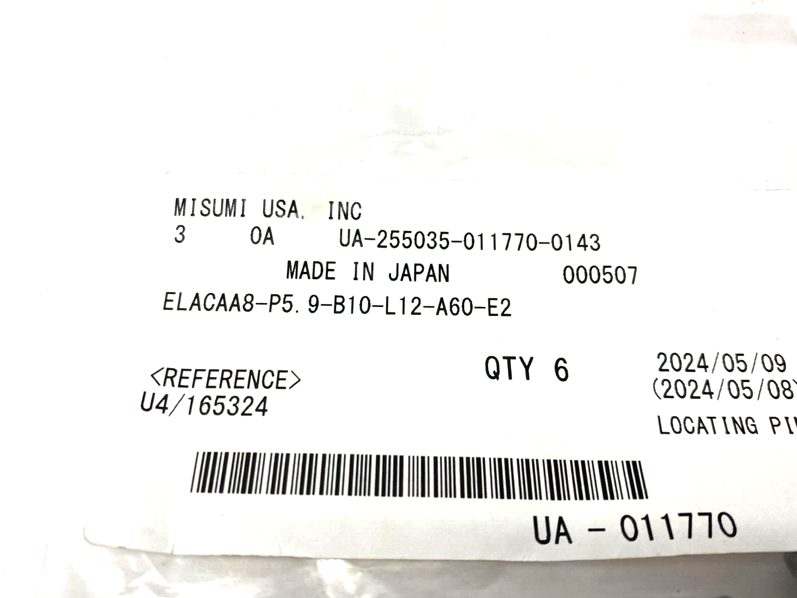 Misumi ELACAA8-P5.9-B10-L12-A60-E2 Locating Pin PKG OF 4 - Maverick Industrial Sales