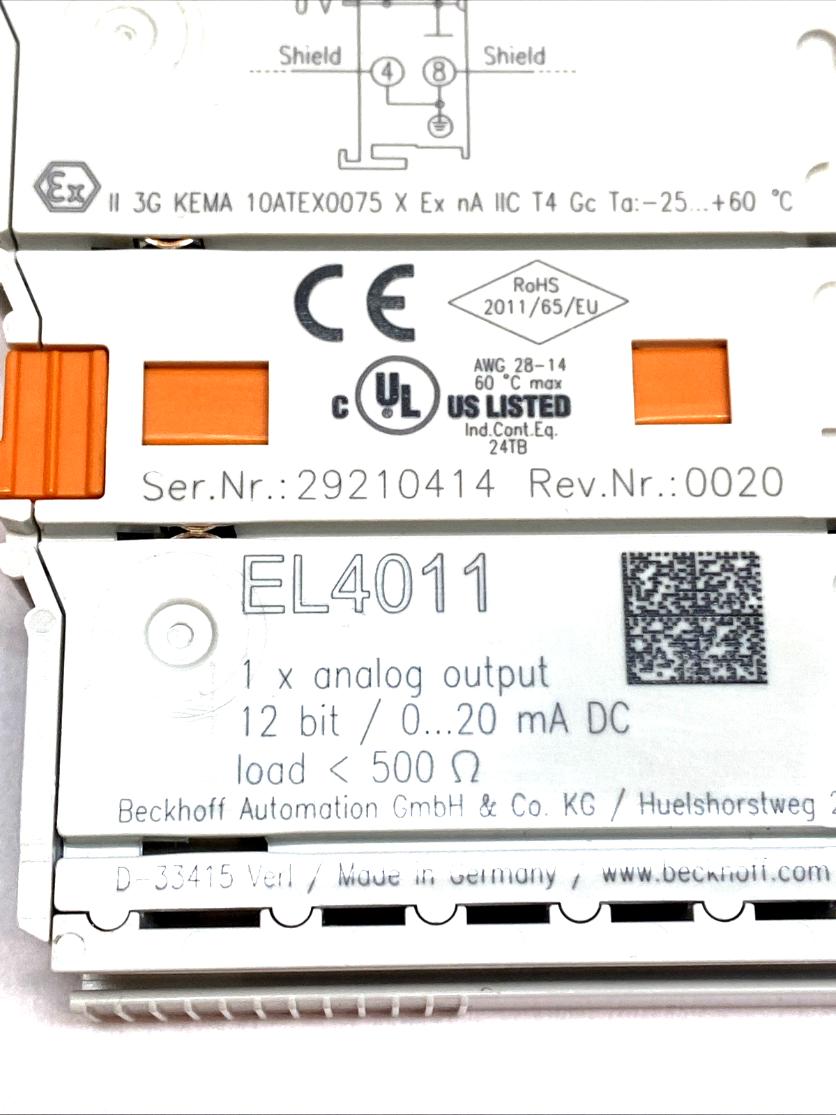 EL4011 | Beckhoff EtherCAT Analog Output Terminal 1-Channel 0-20mA 12Bit - Used - Maverick Industrial Sales