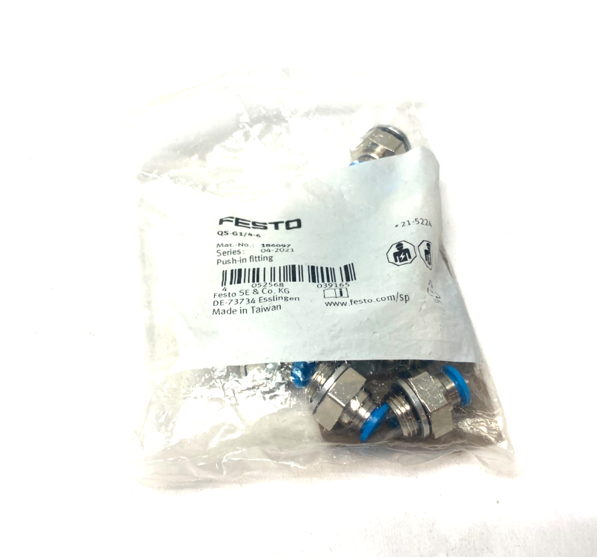 Festo QS-G1/4-6 Straight Push-In Fitting 5mm Tube 186097 PKG OF 8 - Maverick Industrial Sales