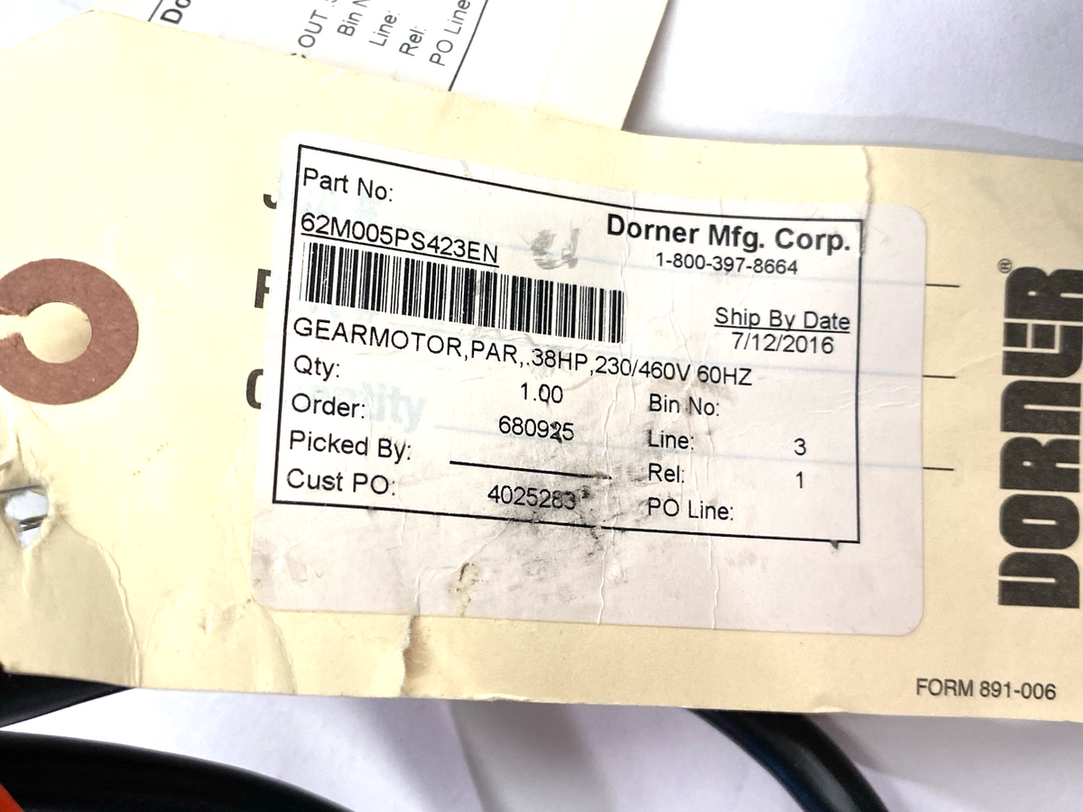 Dorner 62M005PS423EN Parallel Gearmotor 3/8HP 5:1 w/ 22MV1122B VFD Controller - Maverick Industrial Sales