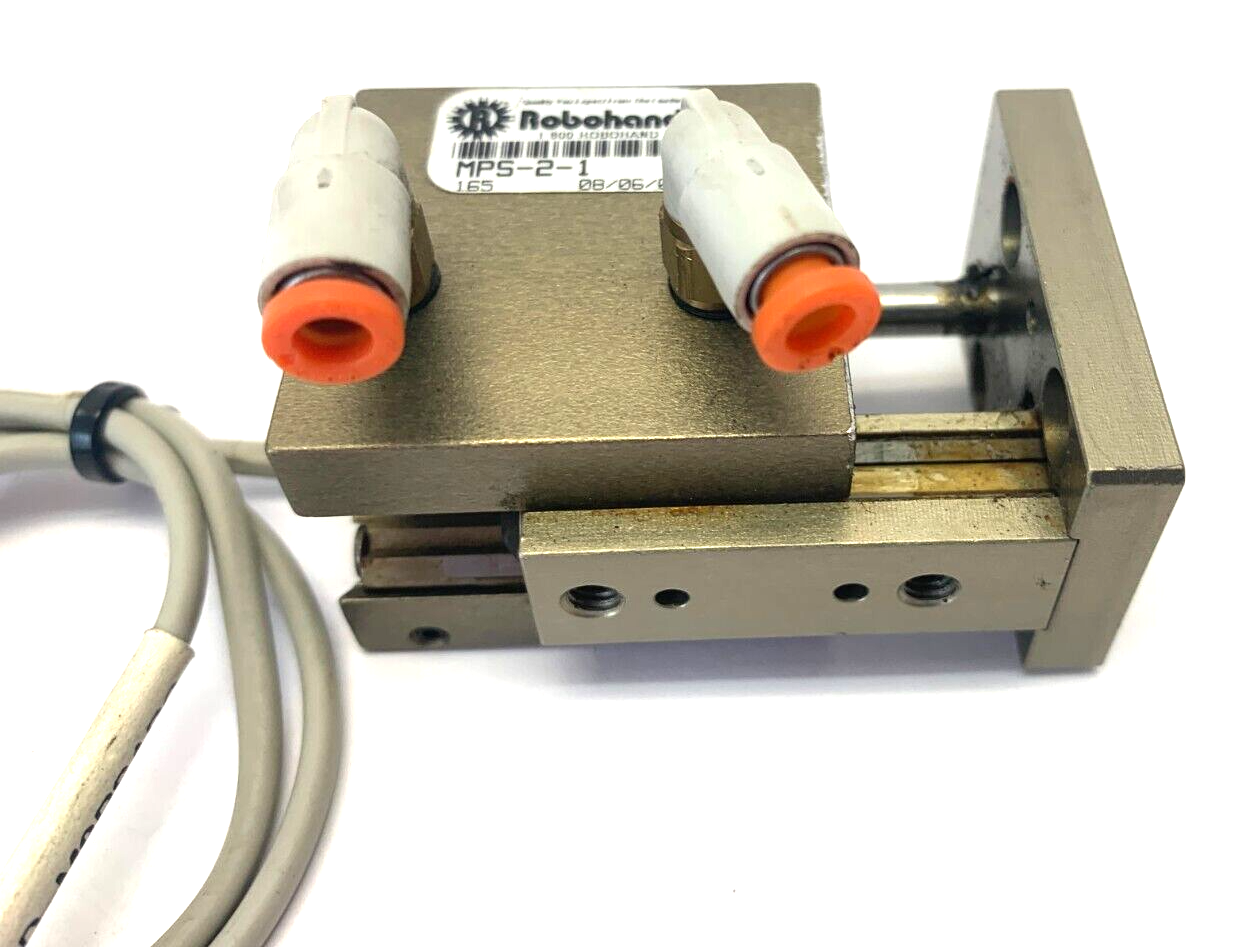 MPS-2-1 | Robohand Mini Roller Bearing Dual V-Rail Pneumatic Slide 0.5" Stroke - Used - Maverick Industrial Sales