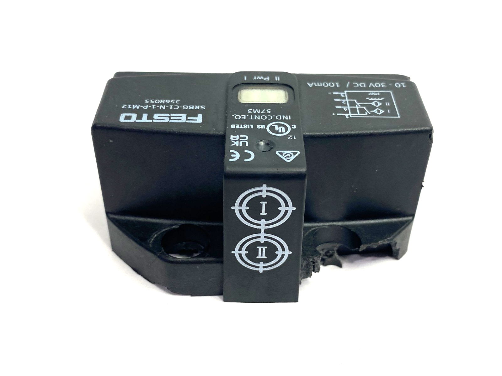 SRBG-C1-N-1-P-M12 | Festo 3568055 Inductive Sensorbox, Angular, BROKEN MOUNT HOLE - Used - Maverick Industrial Sales