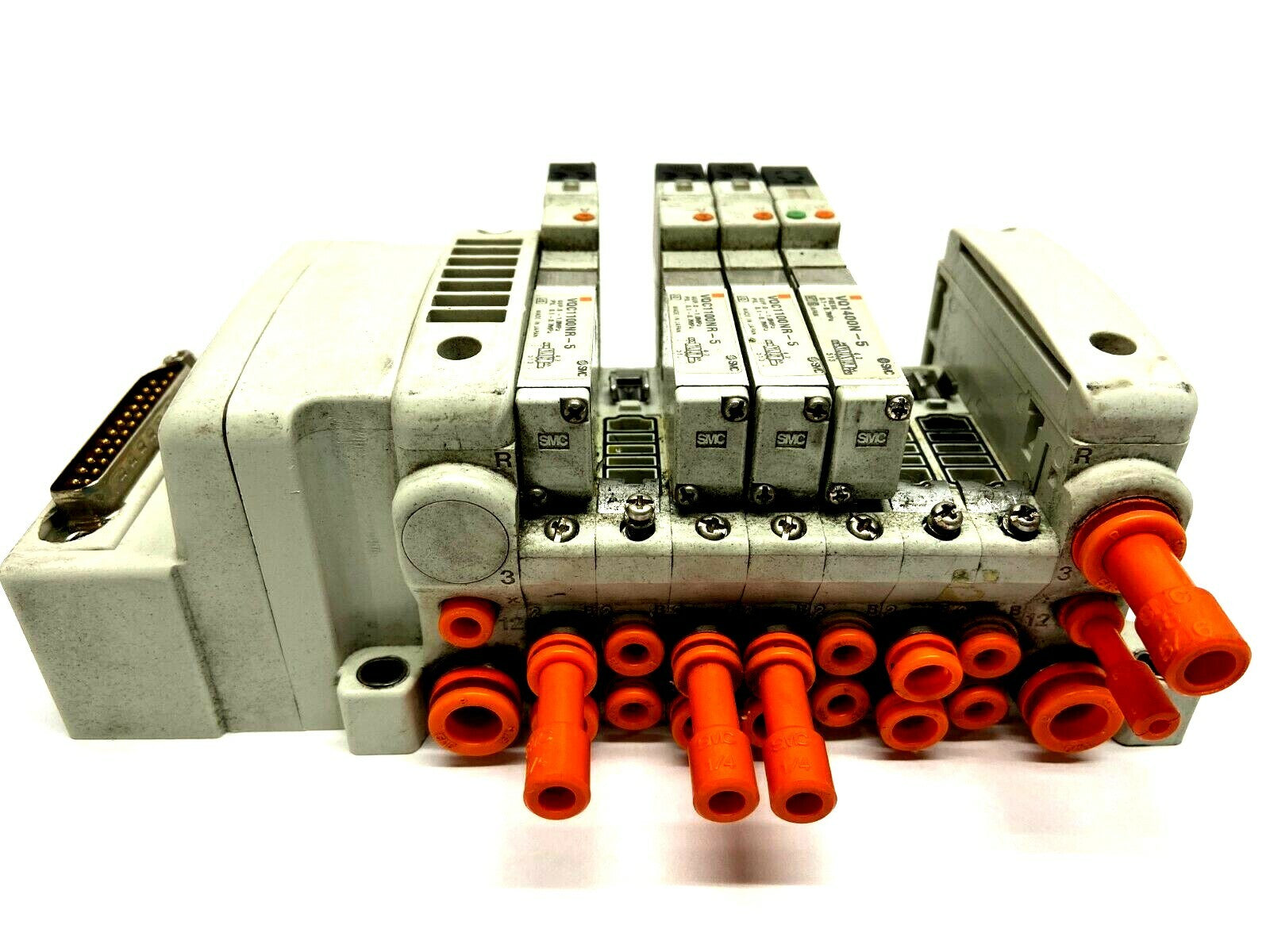 SMC VQ1400N-5 VQC1100NR-5 (3) Valves on 7 Slot Pneumatic Manifold - Maverick Industrial Sales