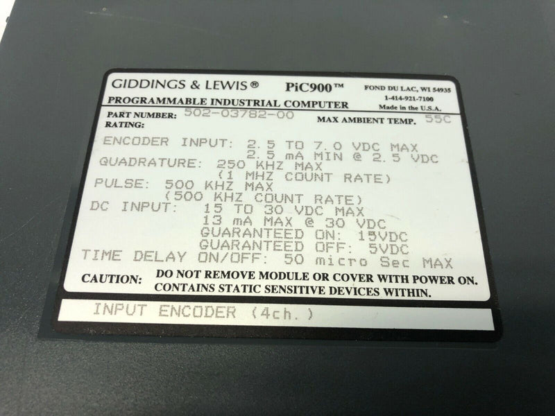 Giddings & Lewis 502-03782-00 Input Encoder Module, 4 Channel, PiC900 - Maverick Industrial Sales