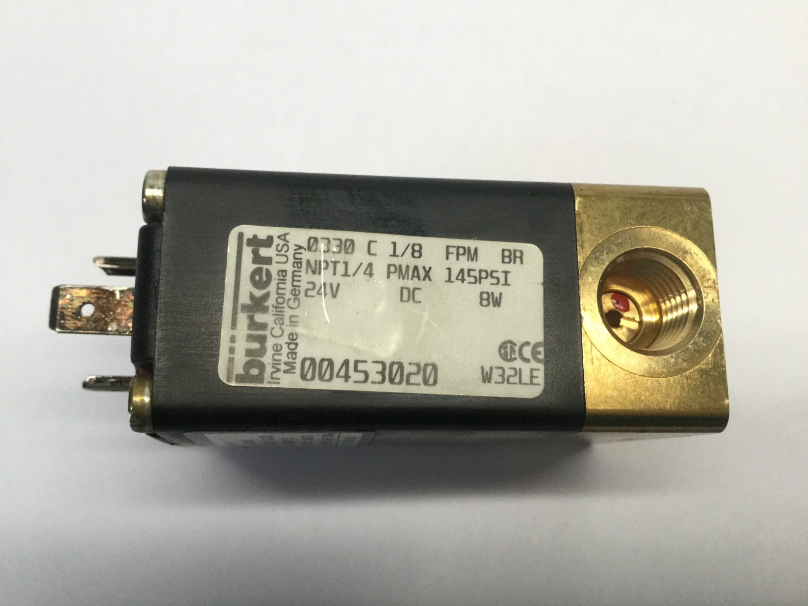0330 C 1/8 FKM BR | Burkert 0330 C 1/8 FPM BR Solenoid Valve NPT1/4 PMAX 145 PSI - Used - Maverick Industrial Sales