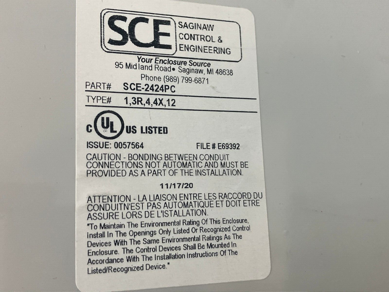 Saginaw Control SCE-2424PC Polycarbonate Enclosure 25" x 27" x 11" - Maverick Industrial Sales