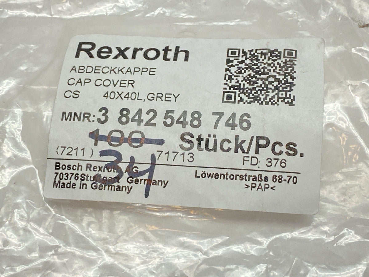 Bosch Rexroth 3842548746 Cap Cover 40mm x 40mm Grey PACK OF 34 - Maverick Industrial Sales