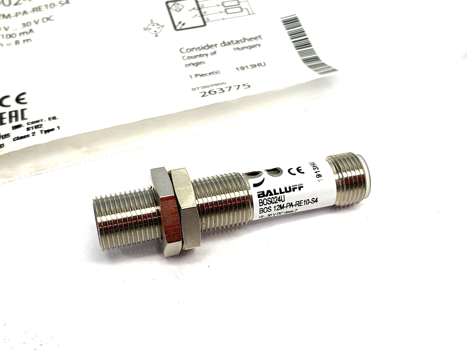 BOS024U | Balluff Through-beam Photoelectric Sensor Cylindrical BOS 12M-PA-RE10-S4 - New – Open box - Maverick Industrial Sales