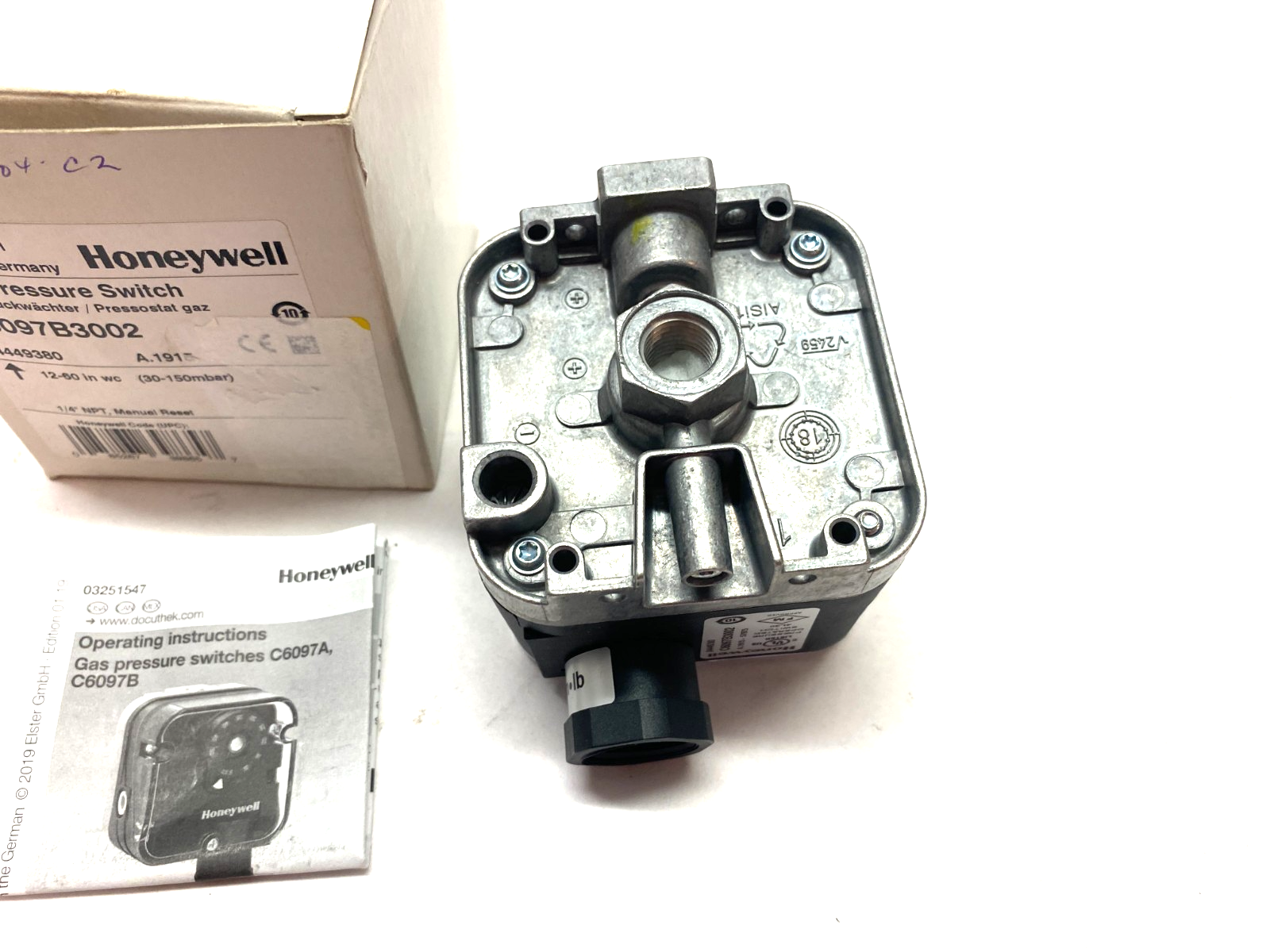 Honeywell C6097B3002 Gas Pressure Switch Manual Reset 12-60in WC - Maverick Industrial Sales