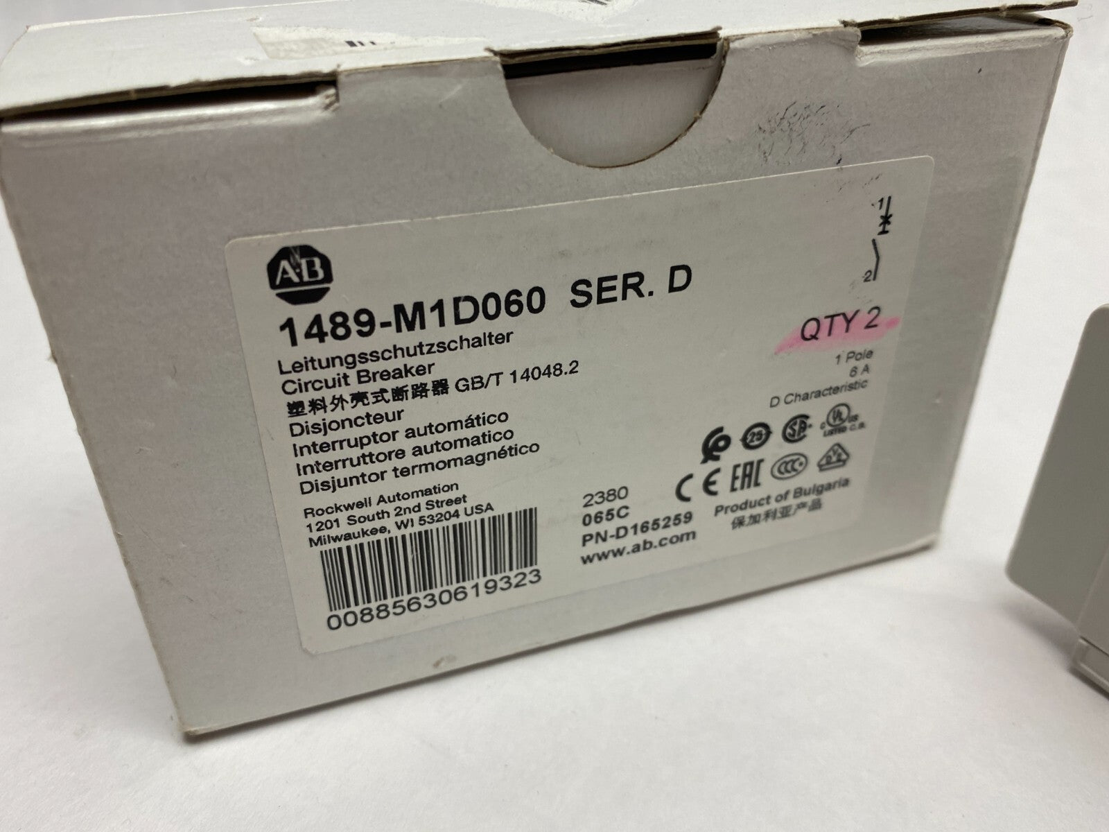 Allen Bradley 1489-M1D060 Ser. D Circuit Breaker 1-Pole 6A BOX OF 2 - Maverick Industrial Sales