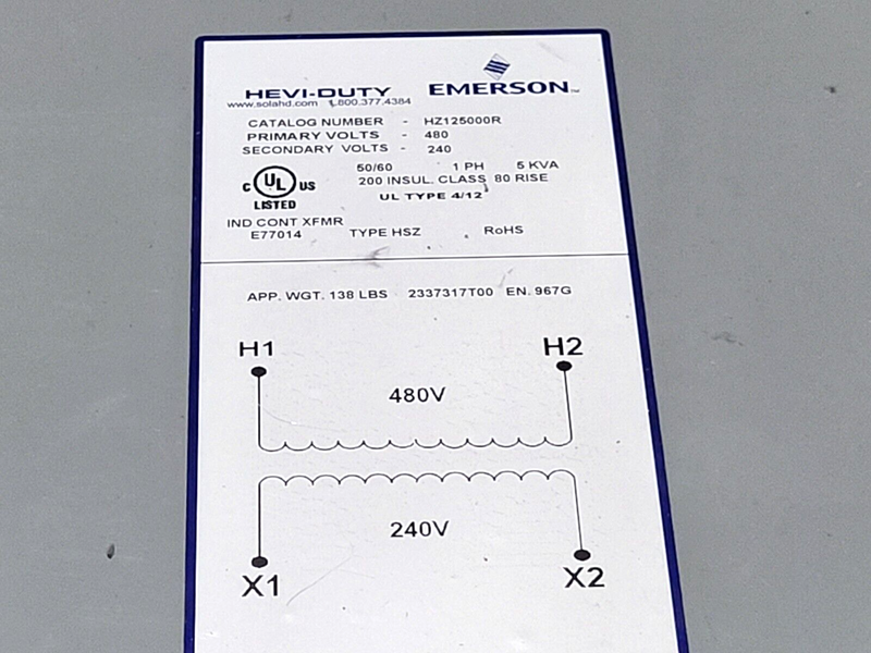 Emerson HZ125000R Hevi-Duty Wall Mount Transformer - Maverick Industrial Sales