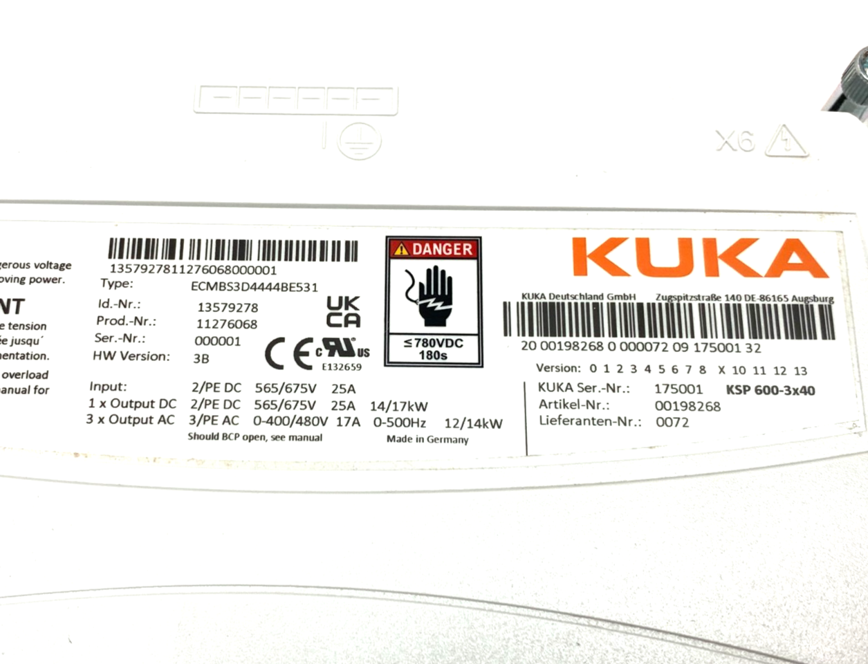 Kuka 00198268 ECMBS3D4444BES31 KSP 600-3x40 Servo Drive Pack 13579278 11276068 - Maverick Industrial Sales