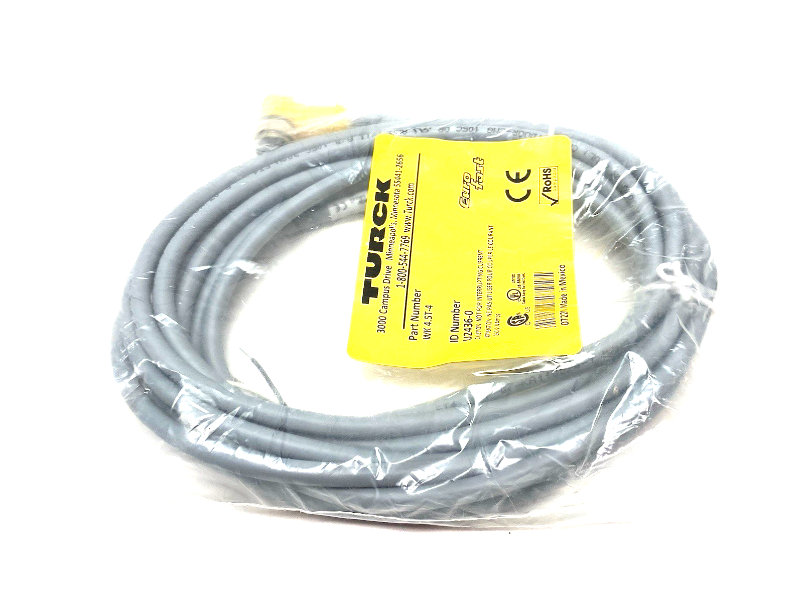 WK 4.5T-4 | Turck Eurofast Single End Rt Angle Cordset U2436-0 - New - Maverick Industrial Sales