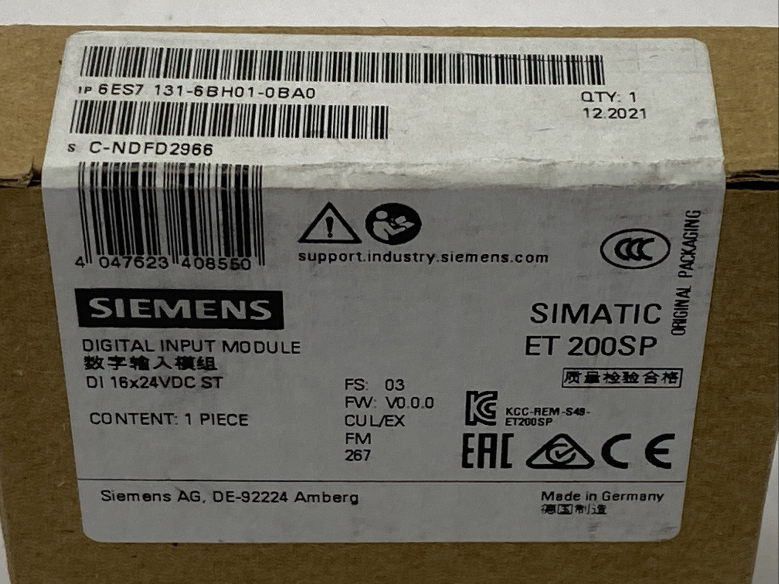 Siemens 6ES7 131-6BH01-0BA0 SIMATIC ET 200SP Digital Input Module DI 16x 24VDC - Maverick Industrial Sales