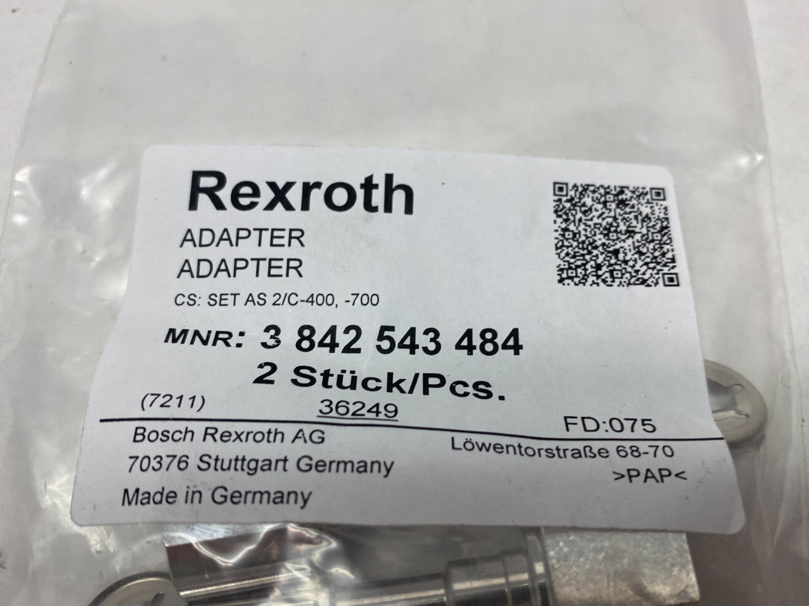 Bosch Rexroth 3842543484 Adapter, Set ADAPTER SET AS 2/C-400, -700 - Maverick Industrial Sales