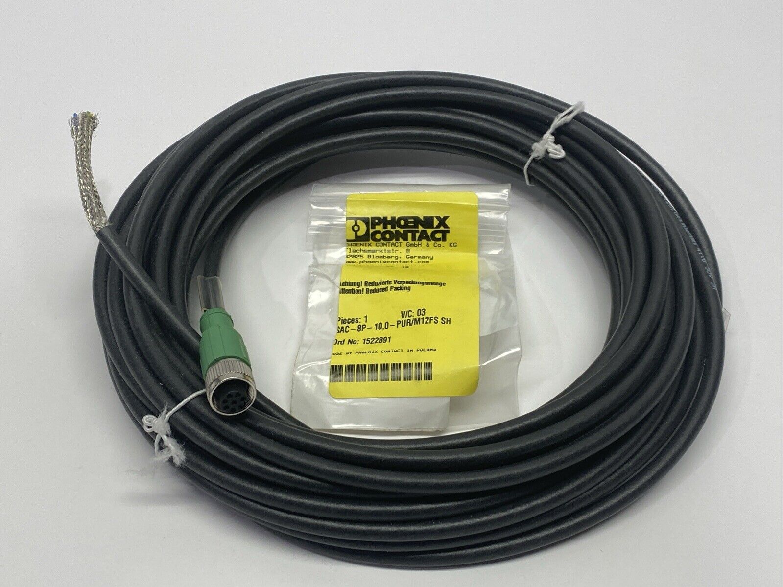Phoenix Contact SAC-8P-10,0-PUR/M12FS SH Sensor Actuator Cordset 10m 1522891 - Maverick Industrial Sales