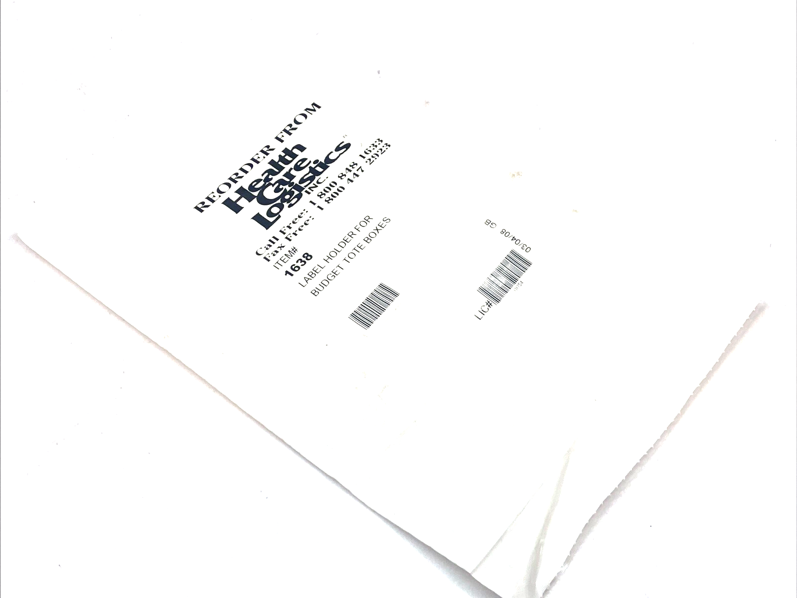 1638 | Health Care Logistics Label Holder For 12922 & Budget Tote 3"x5" LOT OF 100 - New - Maverick Industrial Sales