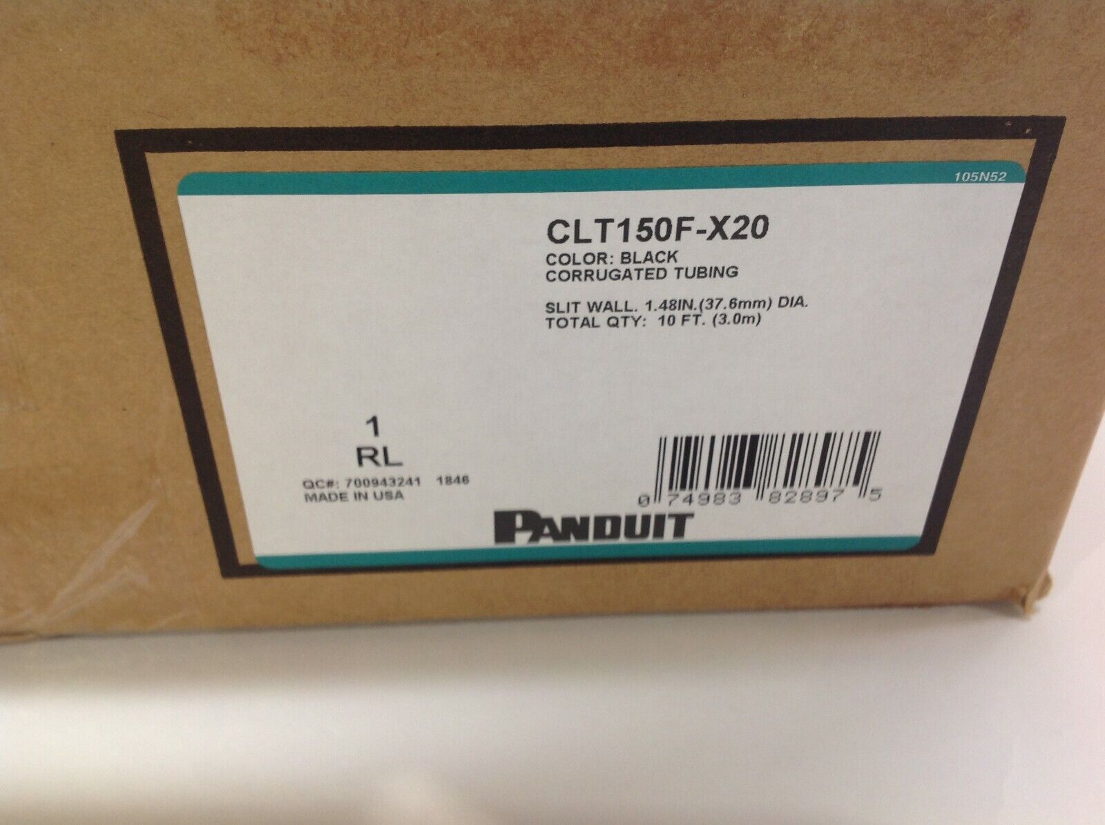 Panduit CLT150F-X20 Black Corrugated Loom Slit Wall Tubing 1.5" ID 10ft Length - Maverick Industrial Sales
