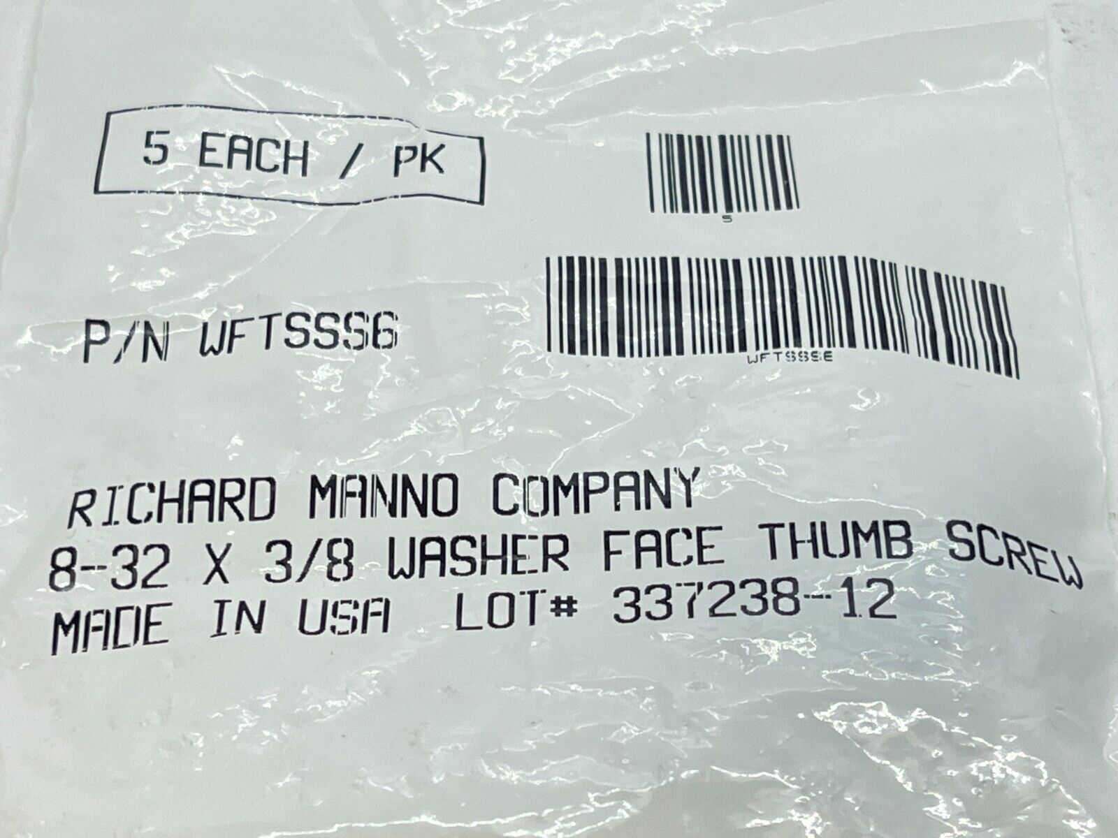 Richard Manno WFTSSS6 Washer Face Thumb Screw 8-32 X 3/8" LOT OF 5 - Maverick Industrial Sales