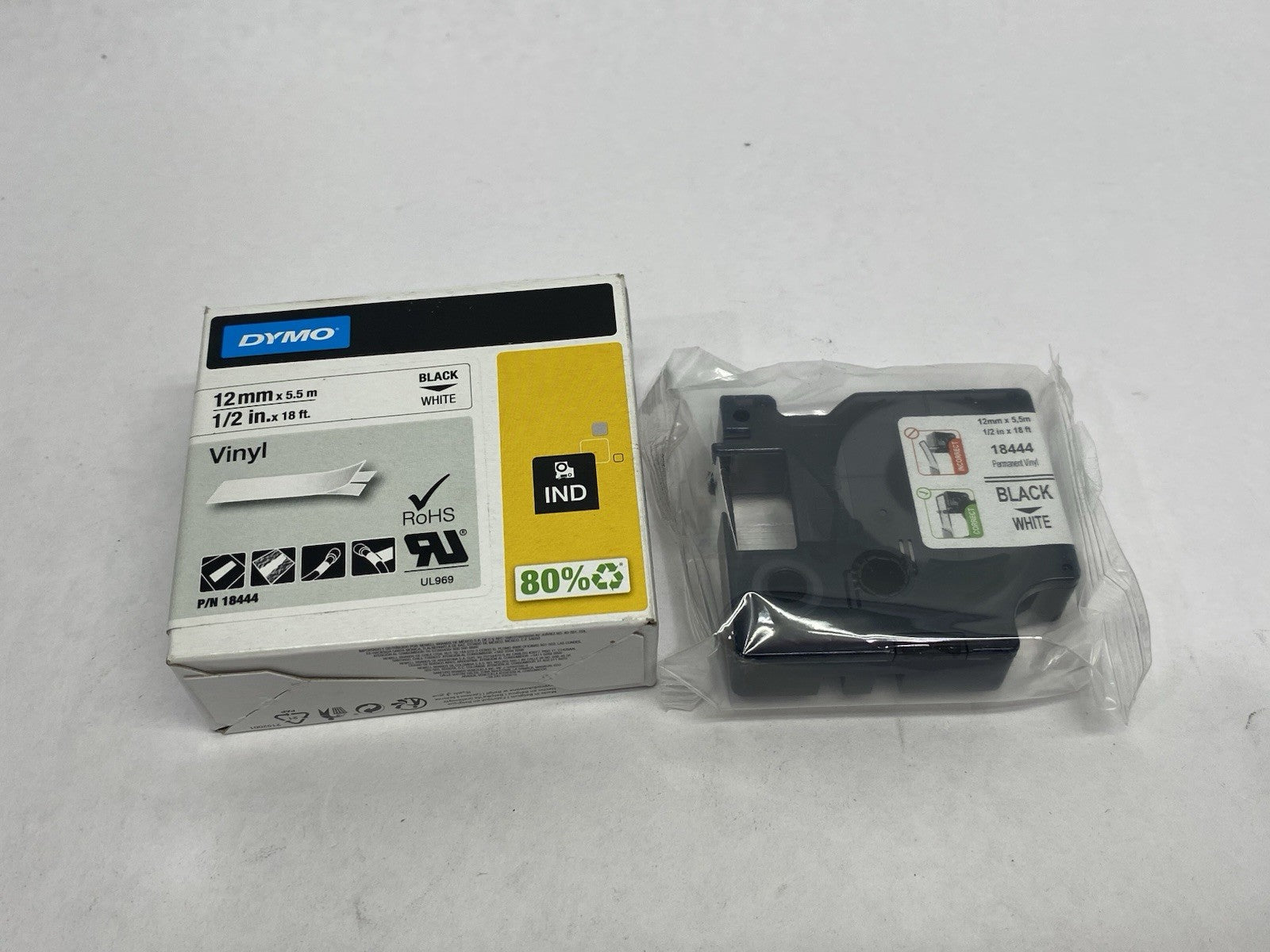 Dymo 18444 Rhino Industrial Vinyl Labels 12mm x 5.5m - Maverick Industrial Sales