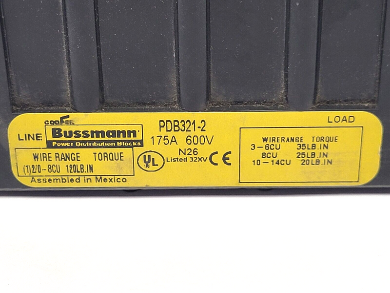 Cooper Bussmann PDB321-2 Power Distribution Block 175A 600V - Maverick Industrial Sales