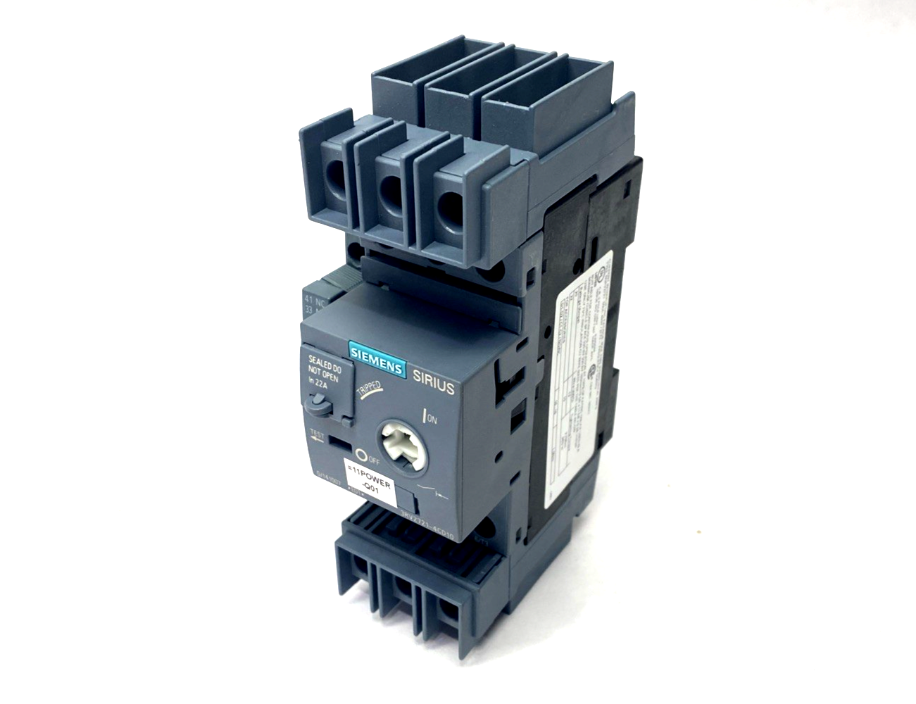 Siemens 3RV2721-4CD10 Circuit Breaker 22A & 3RV2901-1A Auxiliary MISSING KNOB - Used - Maverick Industrial Sales