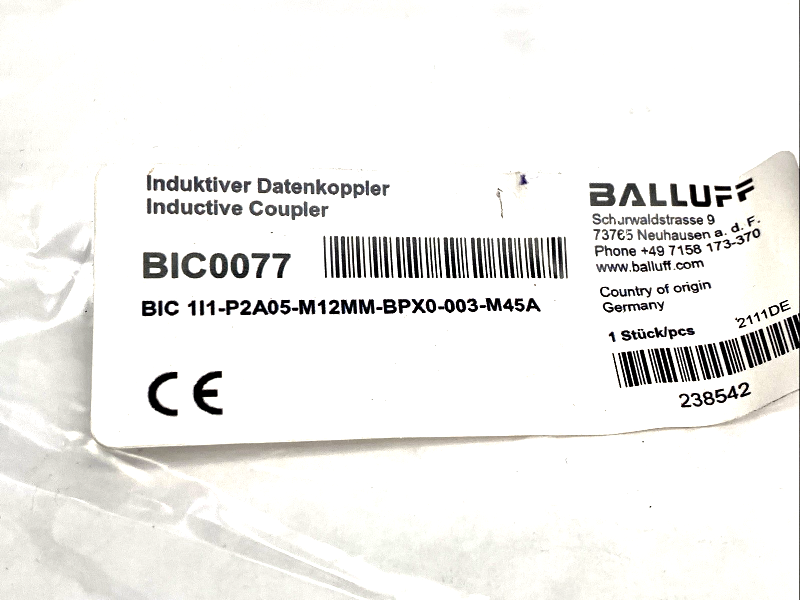 BIC 1I1-P2A05-M12MM-BPX0-003-M45A | Balluff BIC0077 Inductive Coupler - New - Maverick Industrial Sales