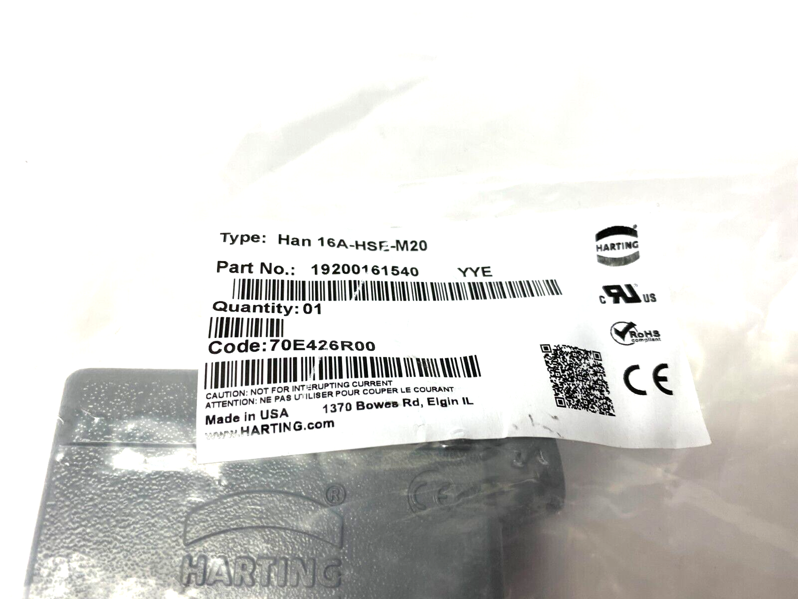 Harting 19200161540 Side Entry Heavy Duty Connector Hood, Han 16A-GS-M20 - Maverick Industrial Sales